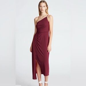Halston Heritage Deep Red One-Shoulder Dress